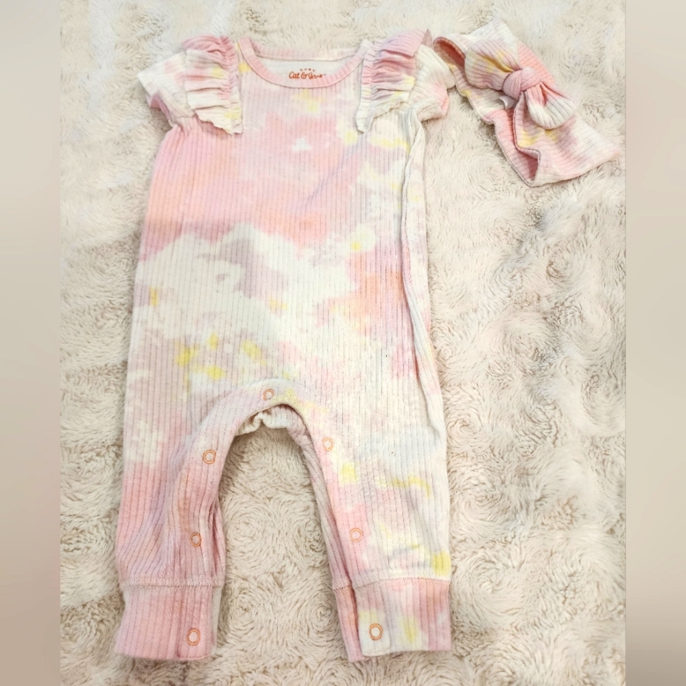 Adorable Tie-Dye Baby Girl Bow and Jumper Set, Size 0-3M
